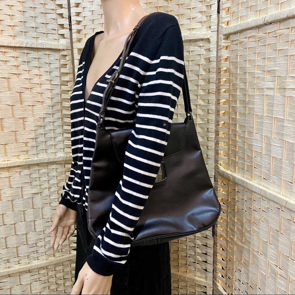 - Ferragamo Large Black Enamel Patent Tote- Handbag