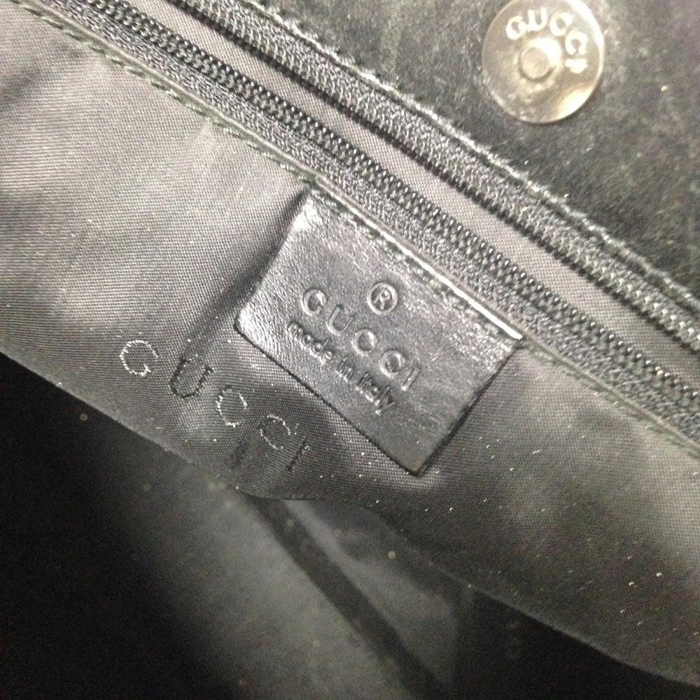 Vintage Gucci Italy Black Denim-Canvas Shoulder Bag