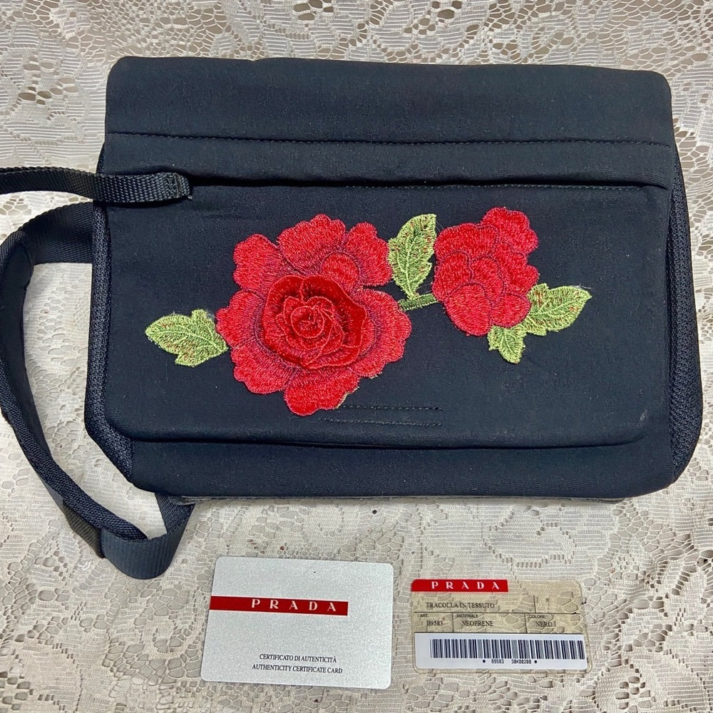 Prada Black Nylon Sports Hand Bag 10in x 8in x 5in