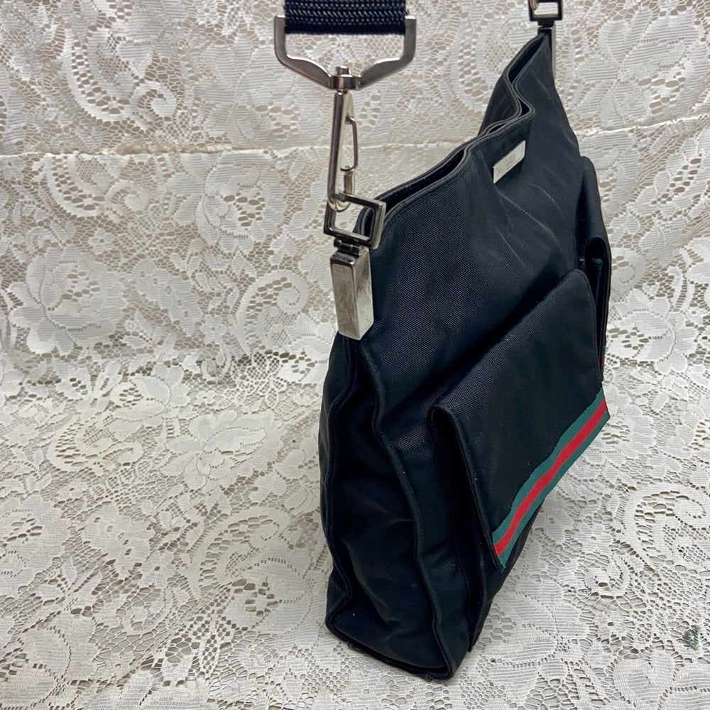 Vintage Gucci Italy Black Denim-Canvas Shoulder Bag