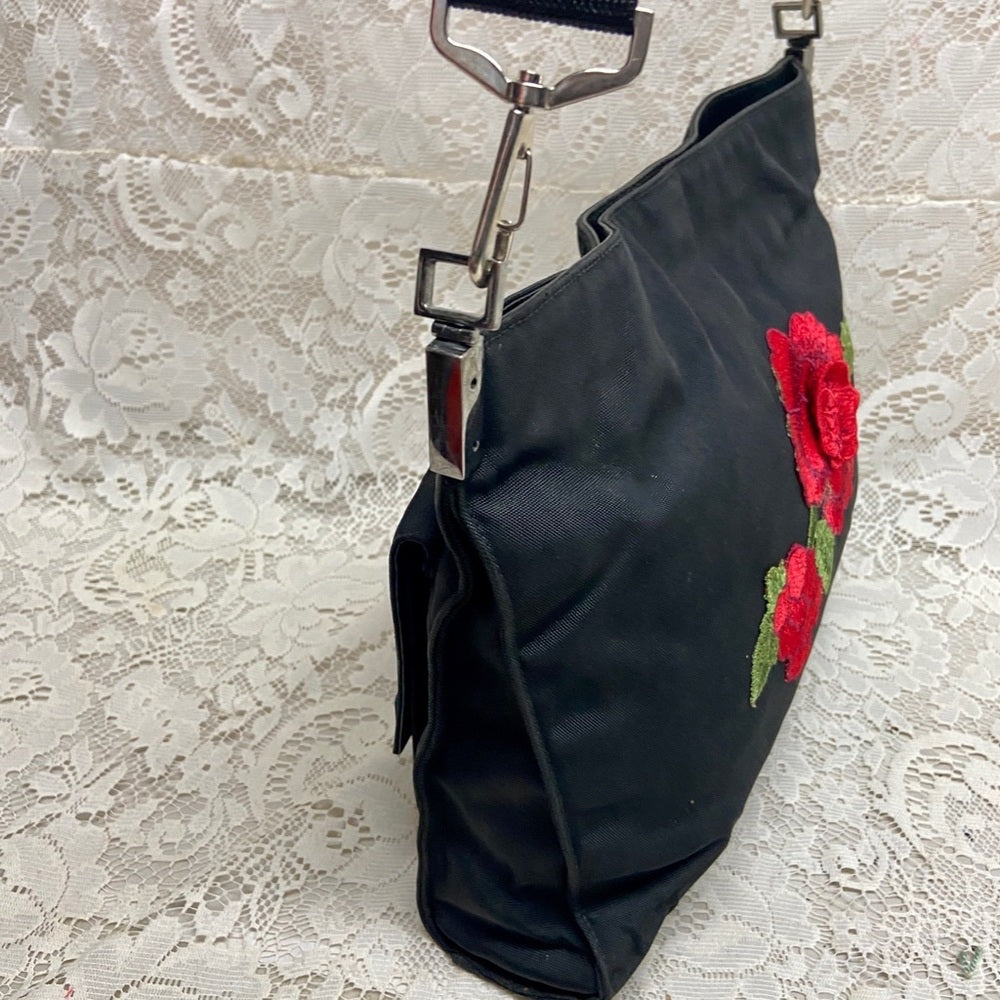 Vintage Gucci Italy Black Denim-Canvas Shoulder Bag