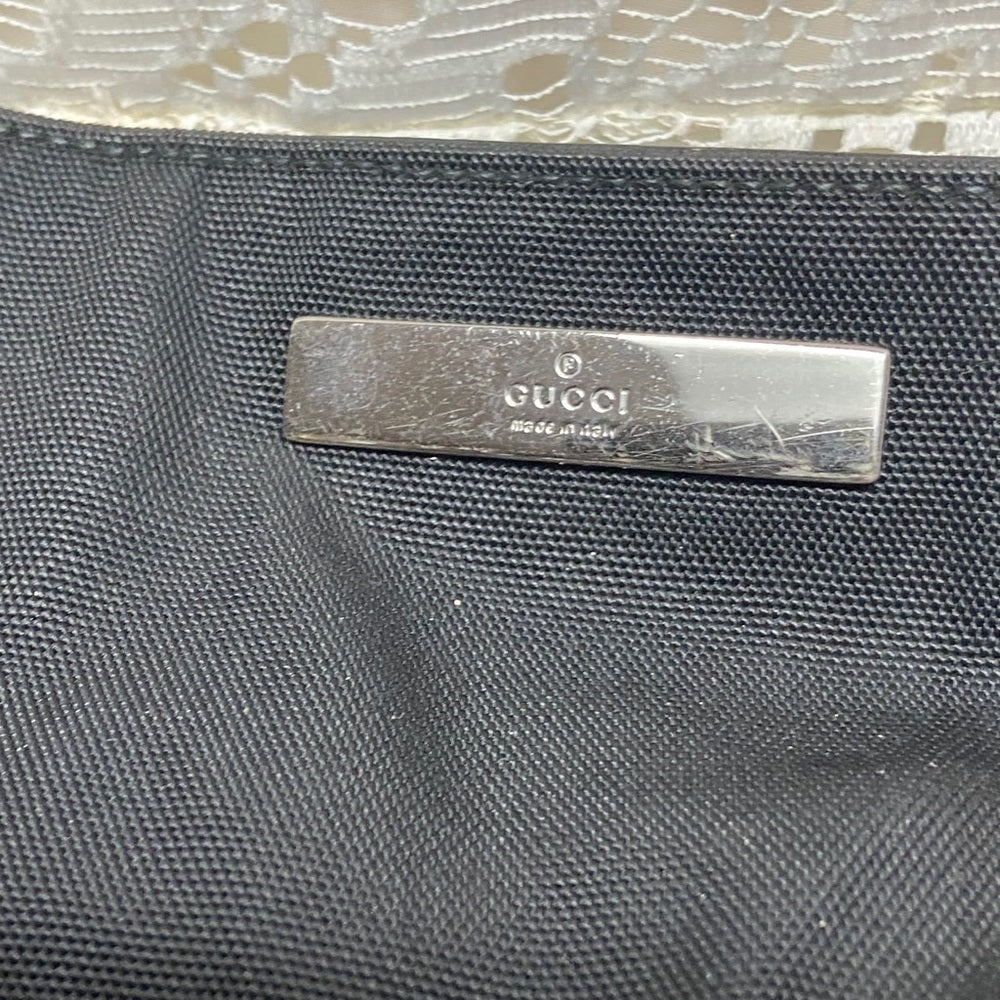 Vintage Gucci Italy Black Denim-Canvas Shoulder Bag