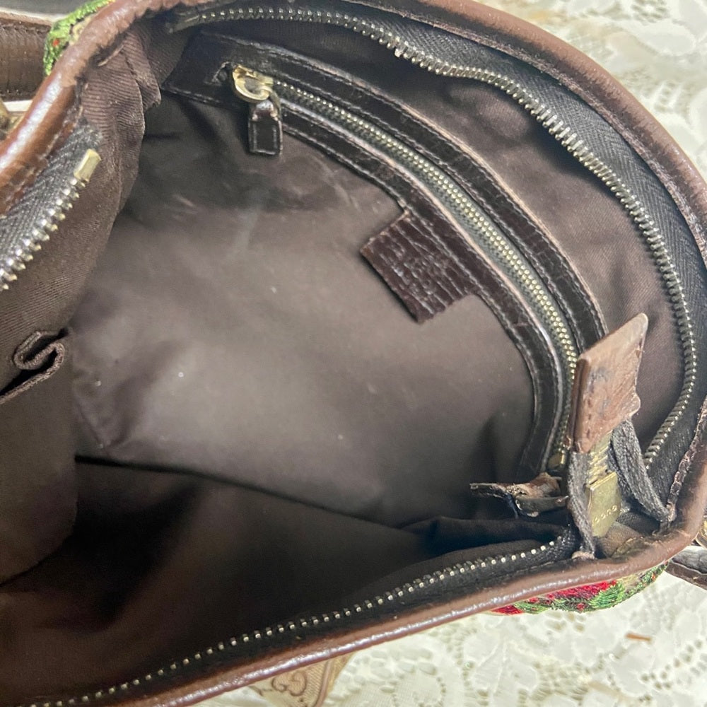Vintage Gucci Brown Mono Red Floral Crossbody