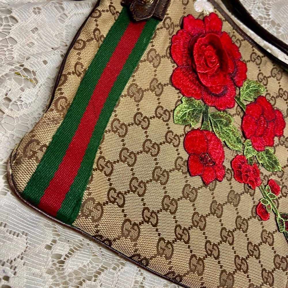 Vintage Gucci Brown Mono Red Floral Crossbody