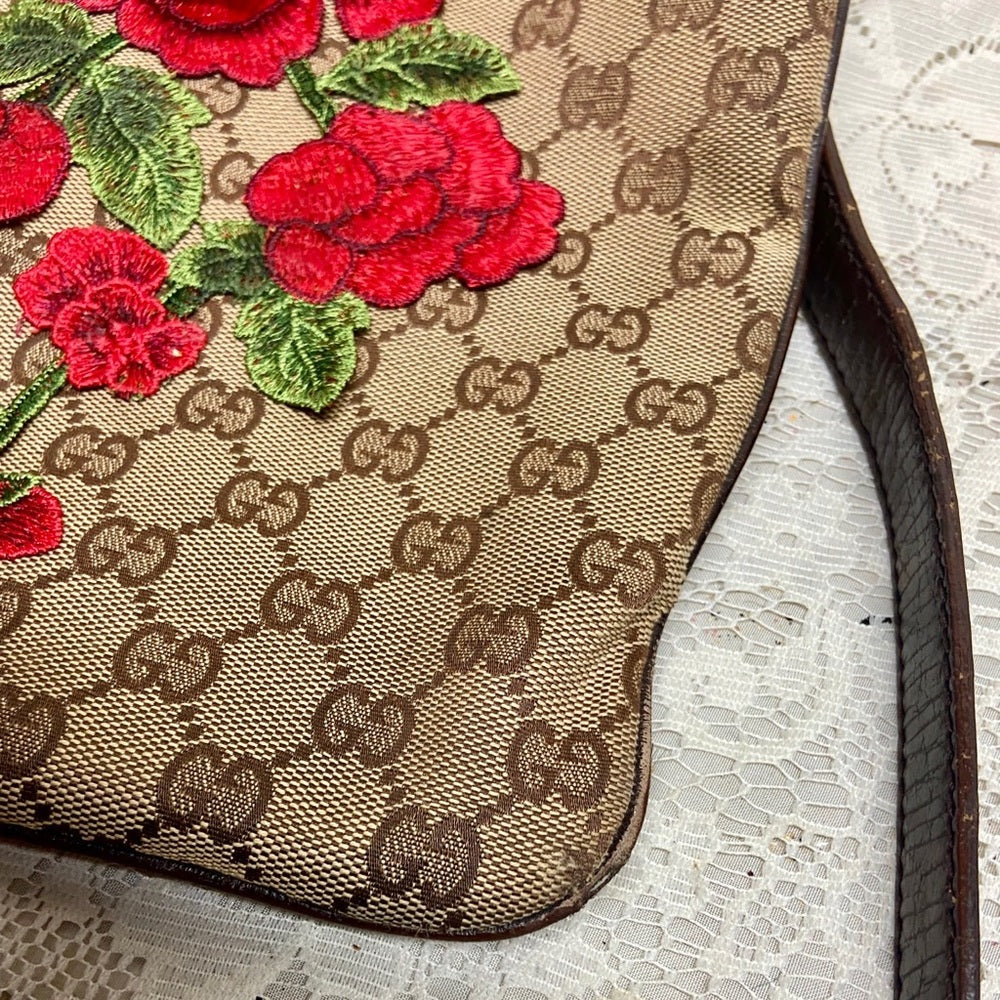 Vintage Gucci Brown Mono Red Floral Crossbody