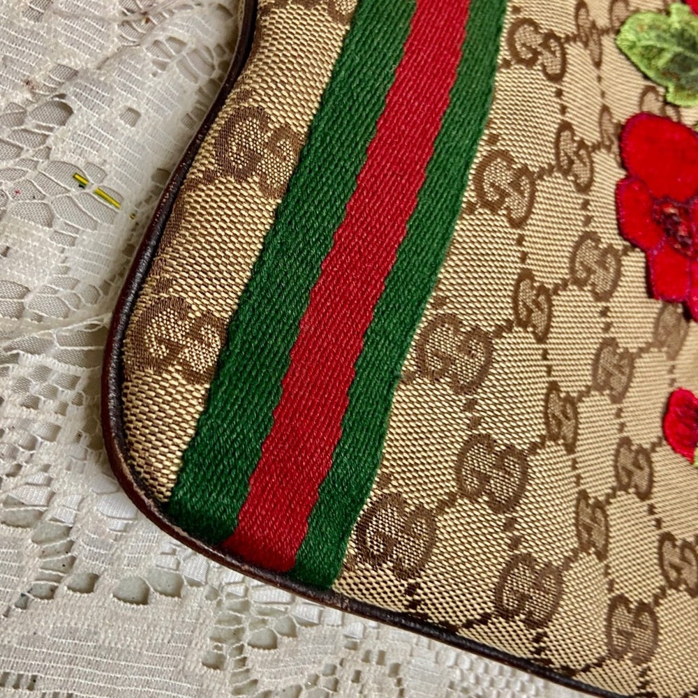 Vintage Gucci Brown Mono Red Floral Crossbody
