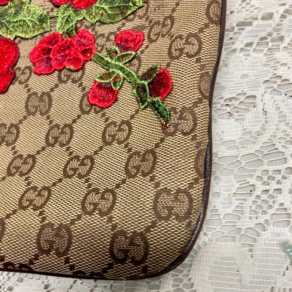 Vintage Gucci Brown Mono Red Floral Crossbody