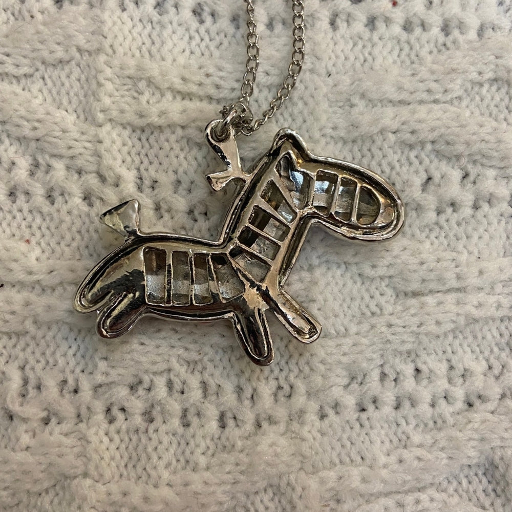 Enamel Red and White Zebra Pendant Silver Toned Necklace