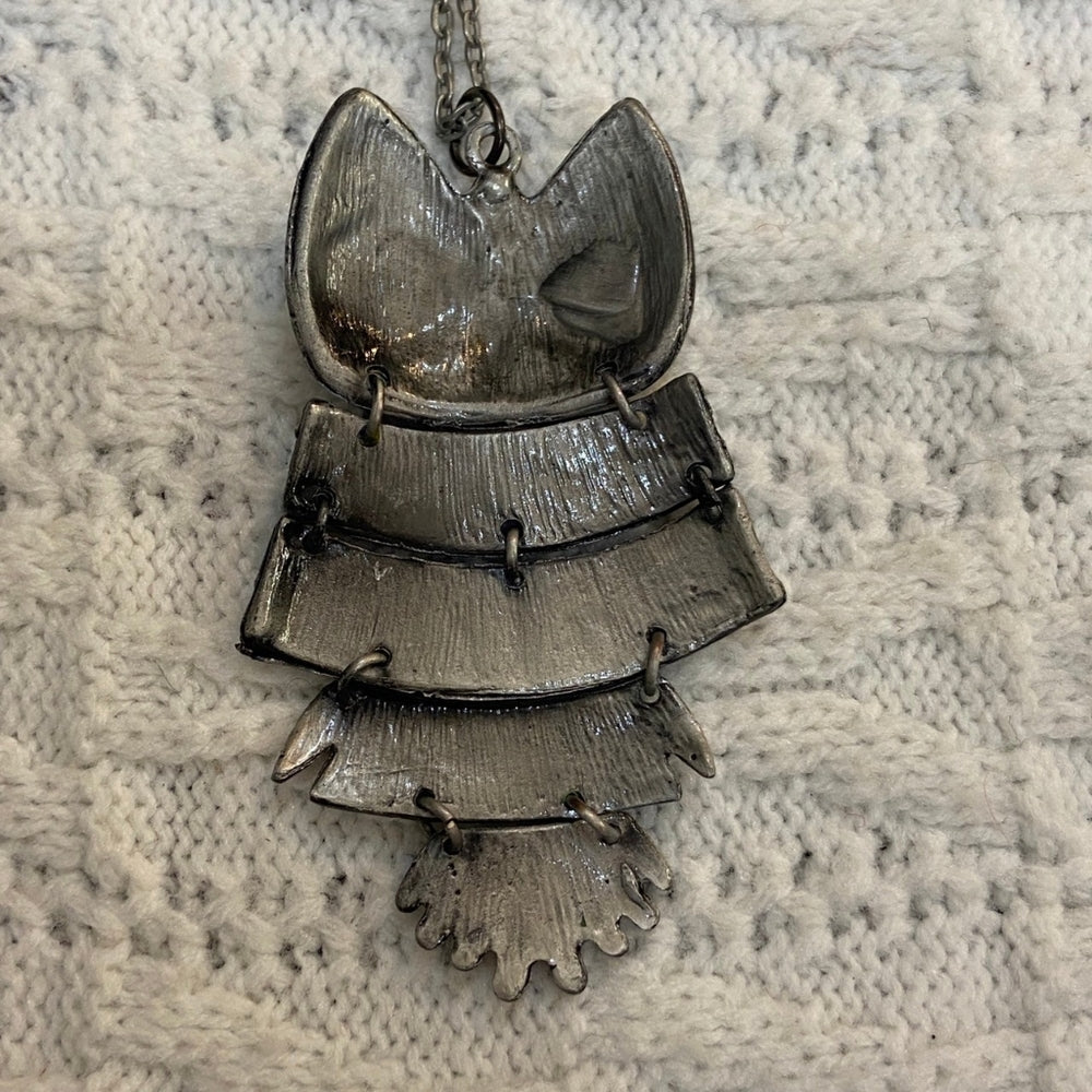 Enamal Multi Colored Owl Pendant Silver Toned Necklace