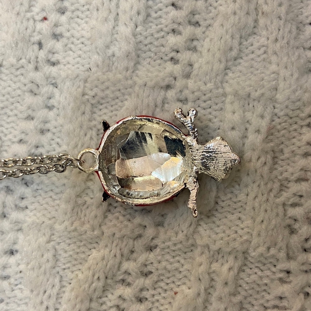 Enamal Red Owl Silver Toned Necklace
