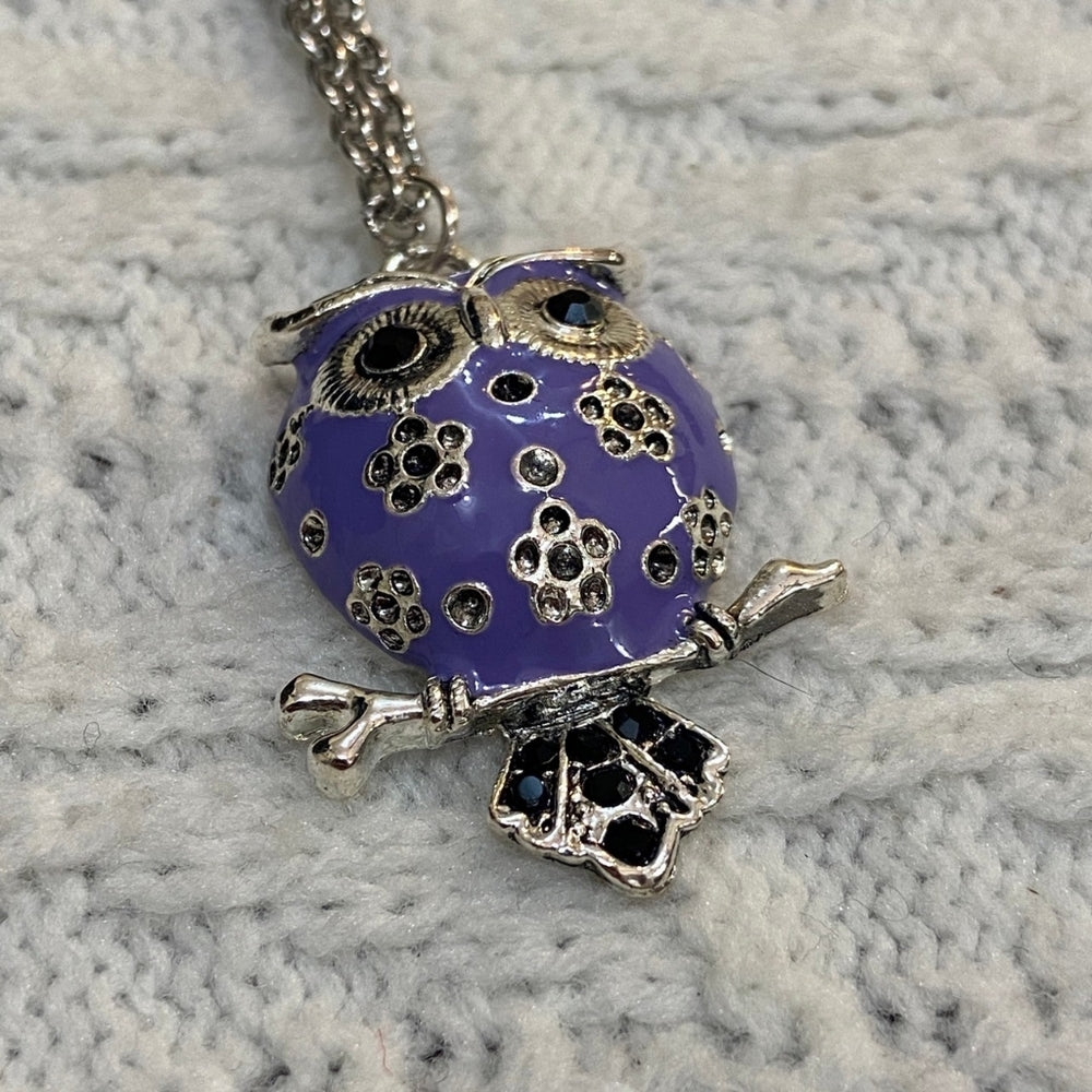 Enamal Purple Owl Silver Toned Necklace