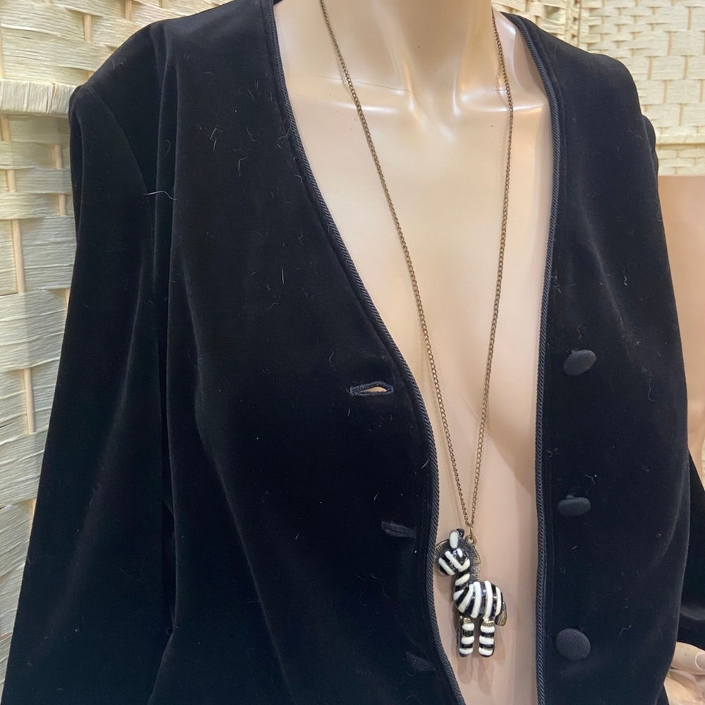 Enamal Black and White Zebra Pendant with Brass Chain Necklace