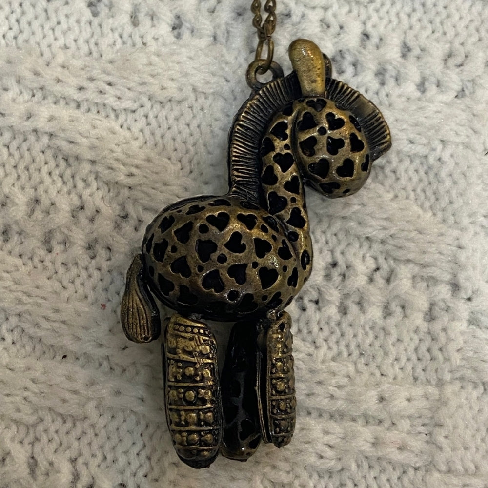 Enamal Black and White Zebra Pendant with Brass Chain Necklace