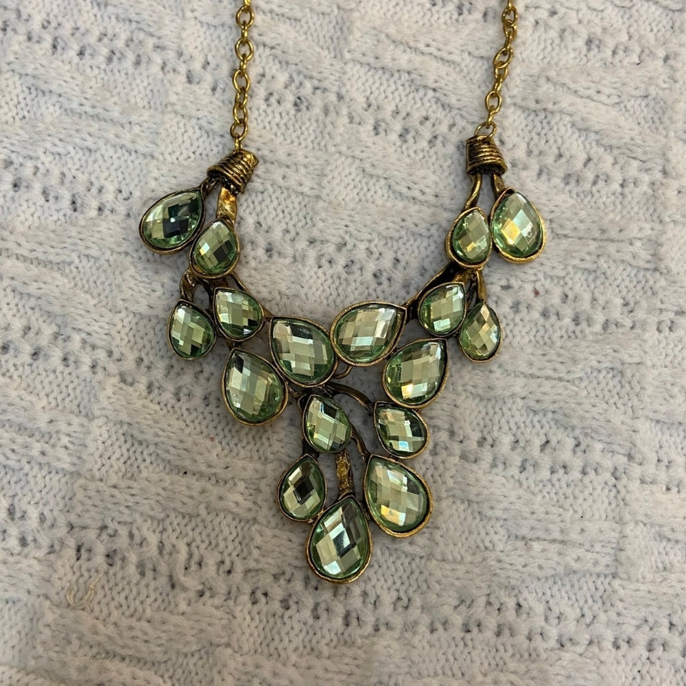 Green Faux Gemstone Gold Tone Necklace