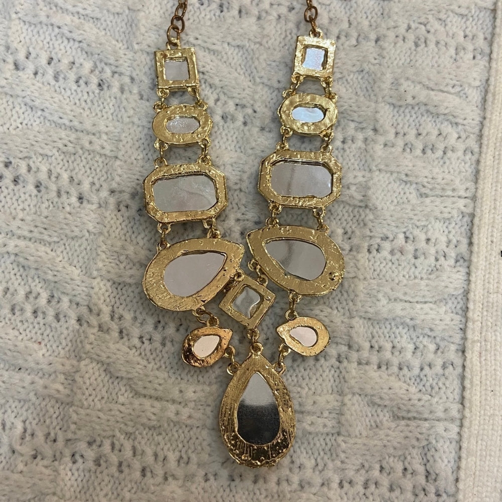 Yellow and White Faux Gemstones Gold Tone Necklace