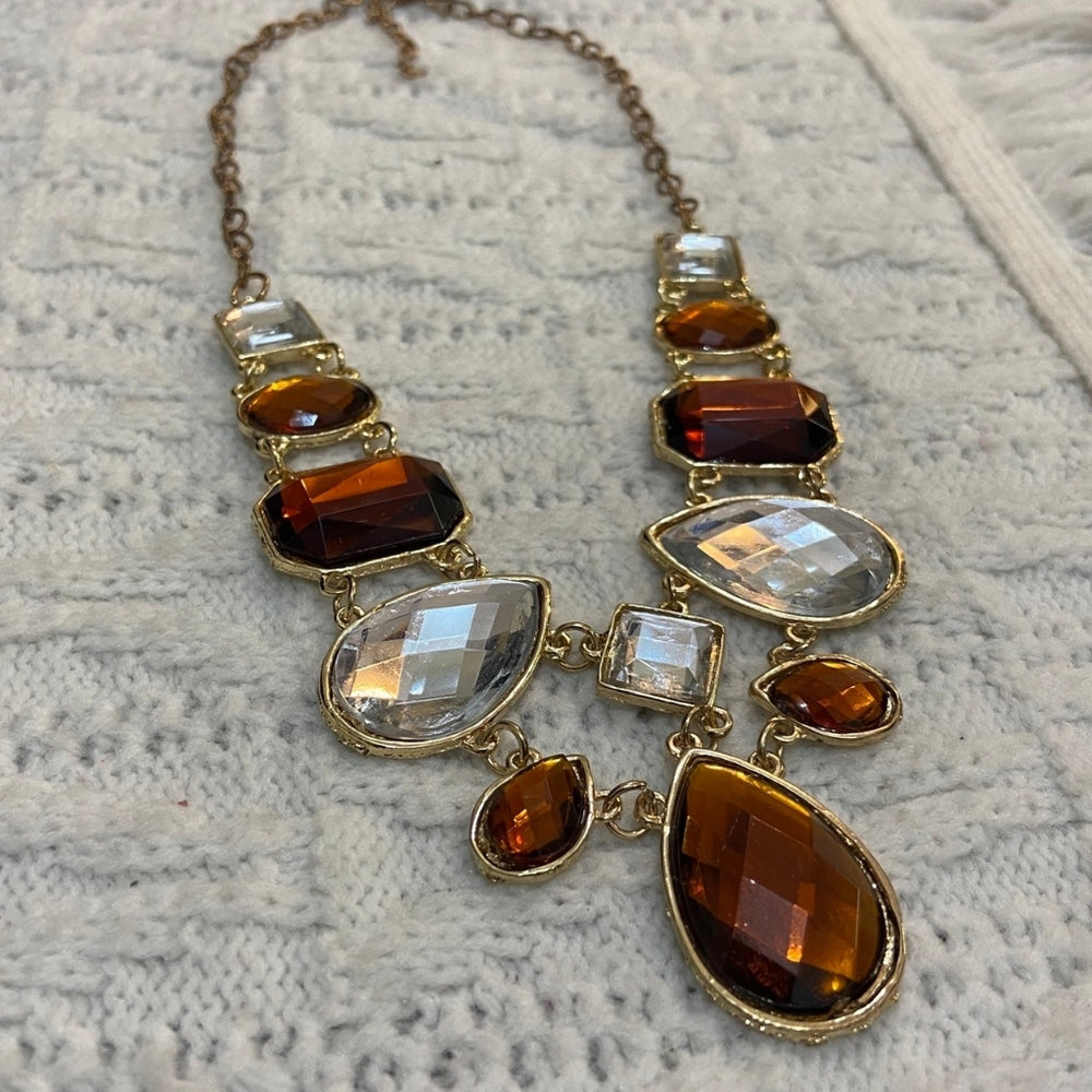 Yellow and White Faux Gemstones Gold Tone Necklace