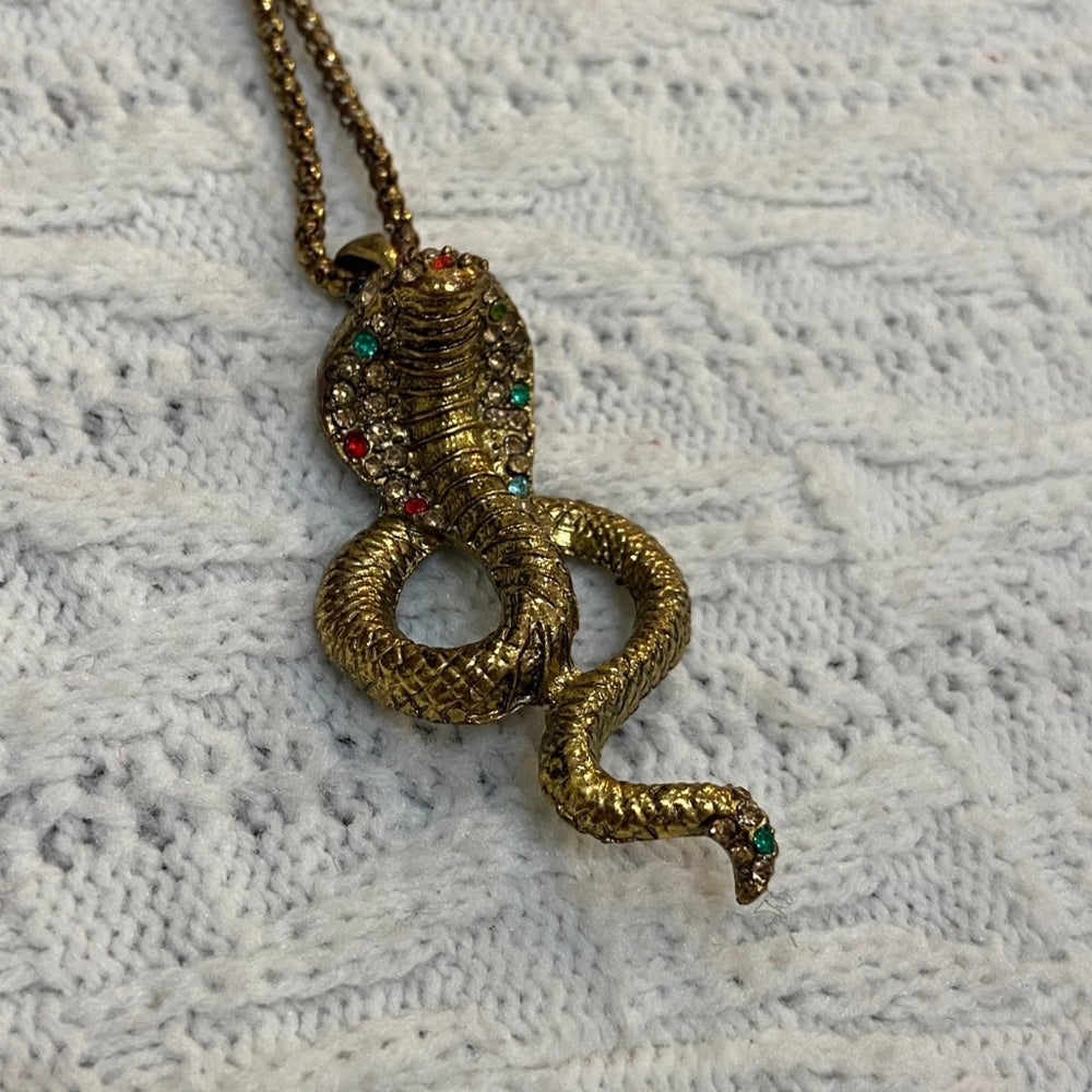 Vintage Snake Gold Toned Pendant with Rhinestones Necklace