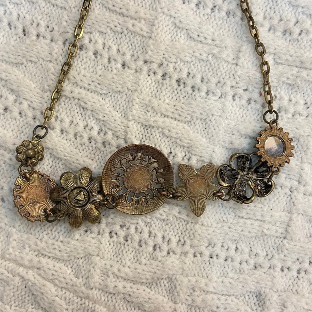 Multi Colored Floral Rhinestones Pendant Necklace