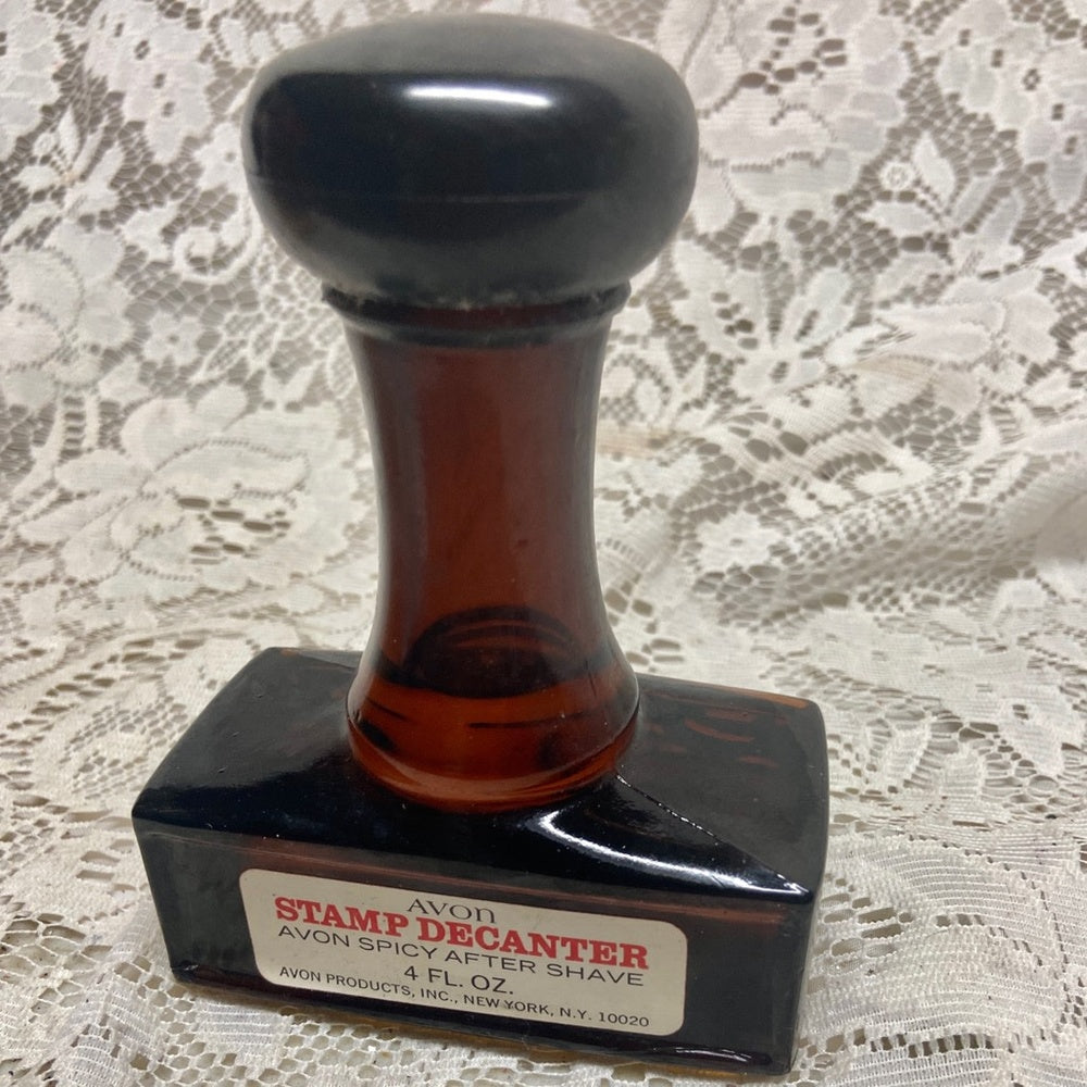 Vintage 1970s Avon Spicy After Shave Stamp Decanter 4Fl Oz (NIB)