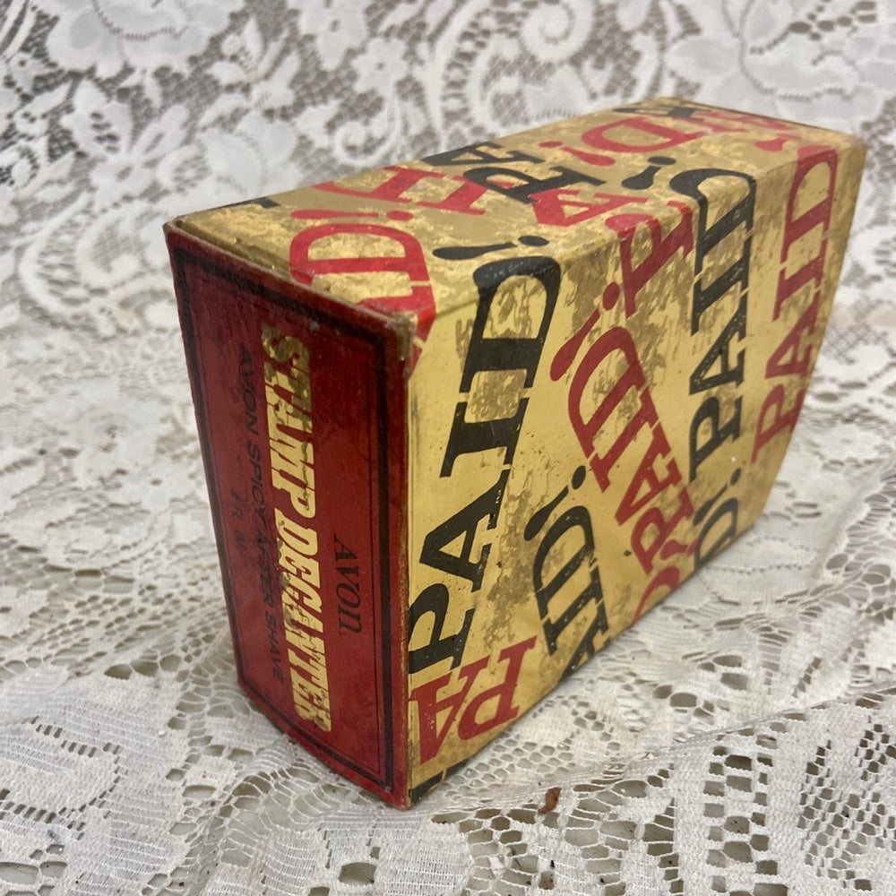 Vintage 1970s Avon Spicy After Shave Stamp Decanter 4Fl Oz (NIB)