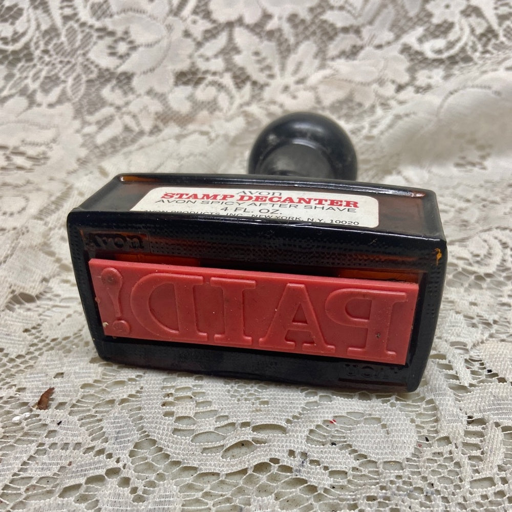 Vintage 1970s Avon Spicy After Shave Stamp Decanter 4Fl Oz (NIB)