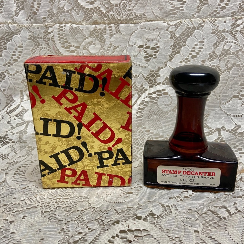 Vintage 1970s Avon Spicy After Shave Stamp Decanter 4Fl Oz (NIB)