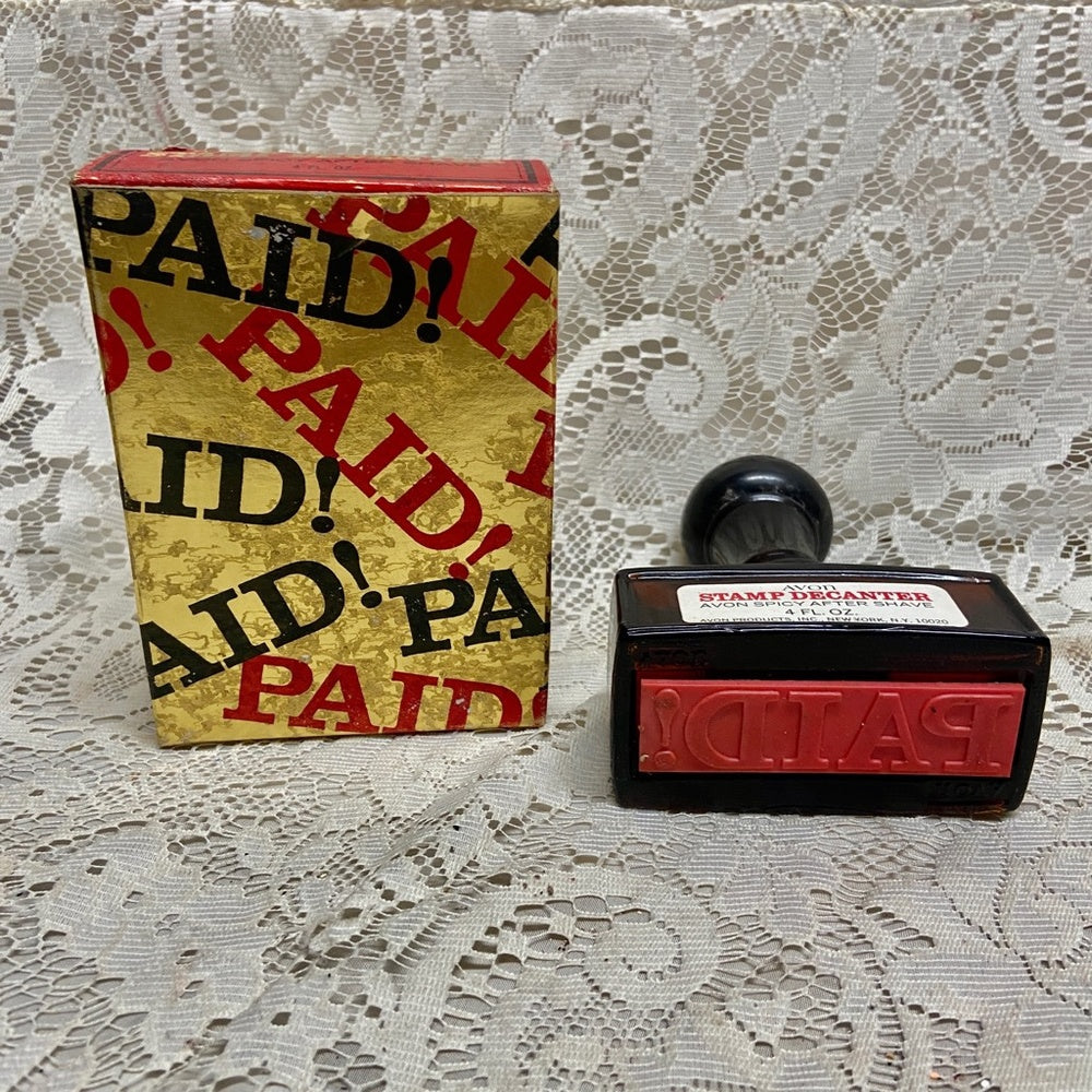 Vintage 1970s Avon Spicy After Shave Stamp Decanter 4Fl Oz (NIB)