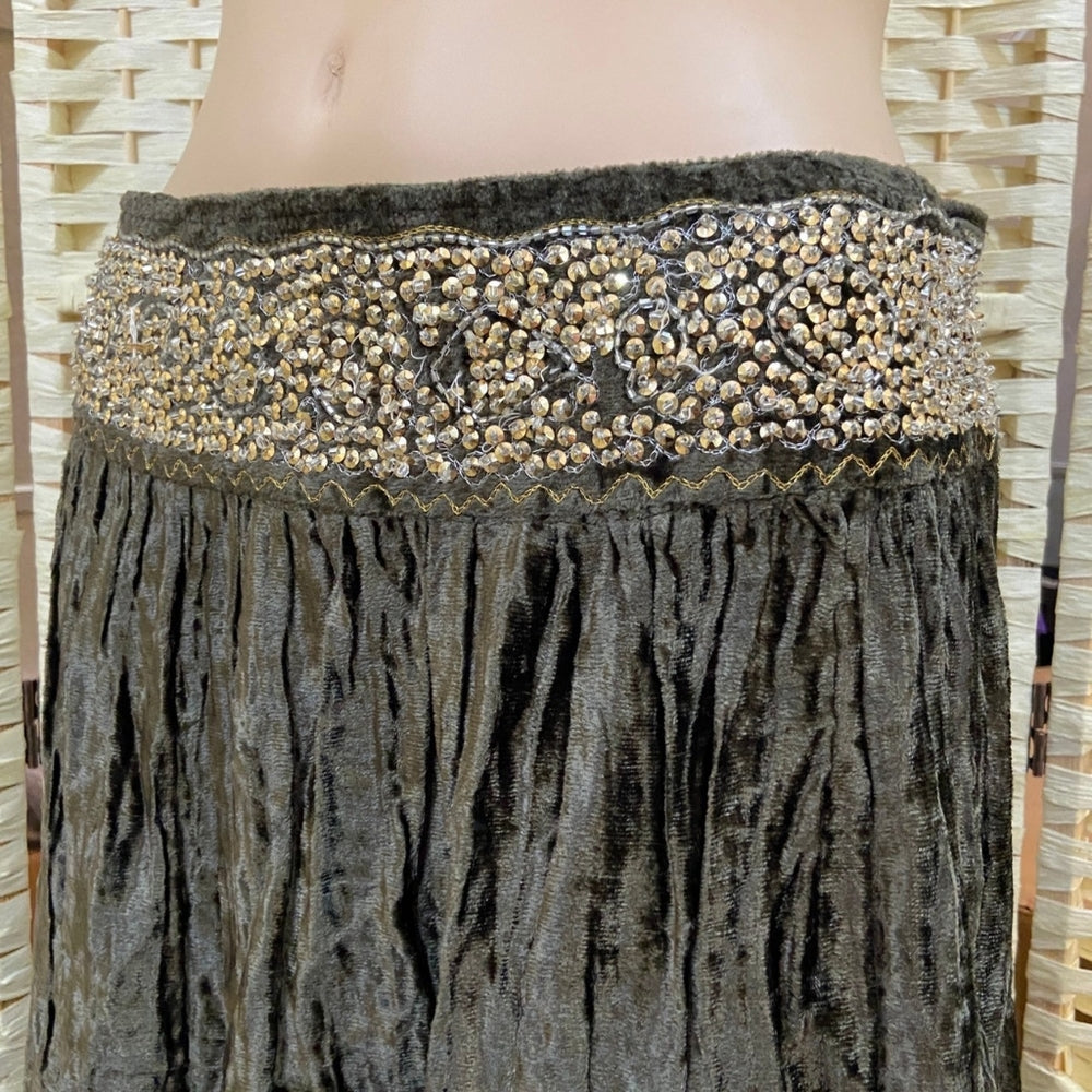 BBJeans, Green Velvet Beaded Skirt - Size S