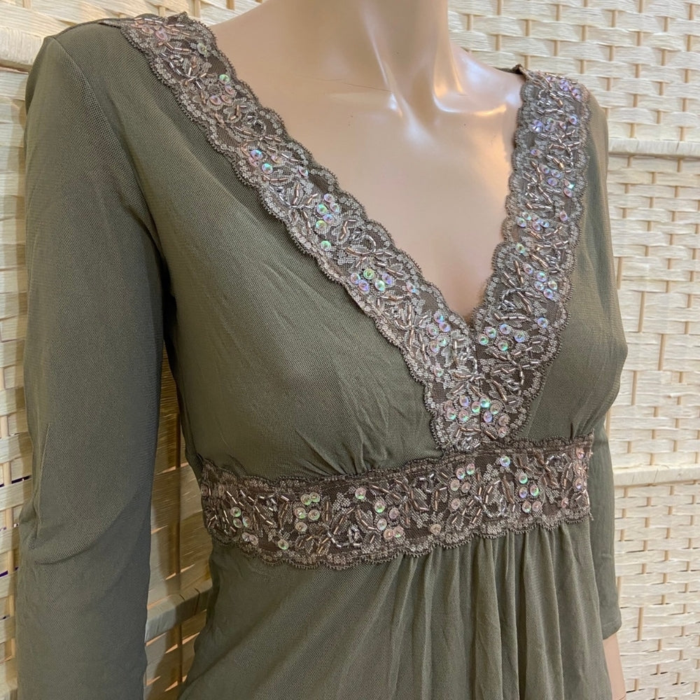 Express, Green Beaded Blouse - Size L