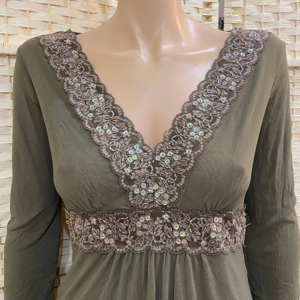 Express, Green Beaded Blouse - Size L