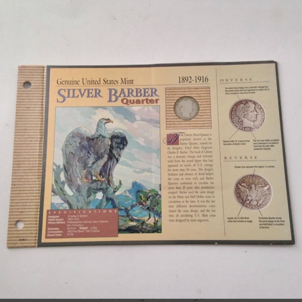 Genuine United States Mint 1892-1916 Silver Barber Quarter