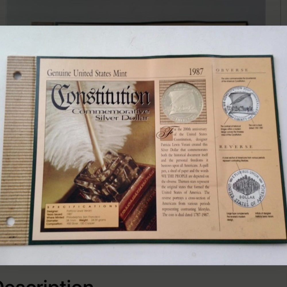 United States Mint 1987 Constitution Commemorative Silver Dollar