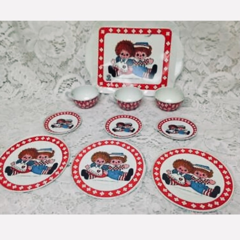 1970s,10pc Chein-Bobb Merrill Raggedy Ann Tin Tea Set