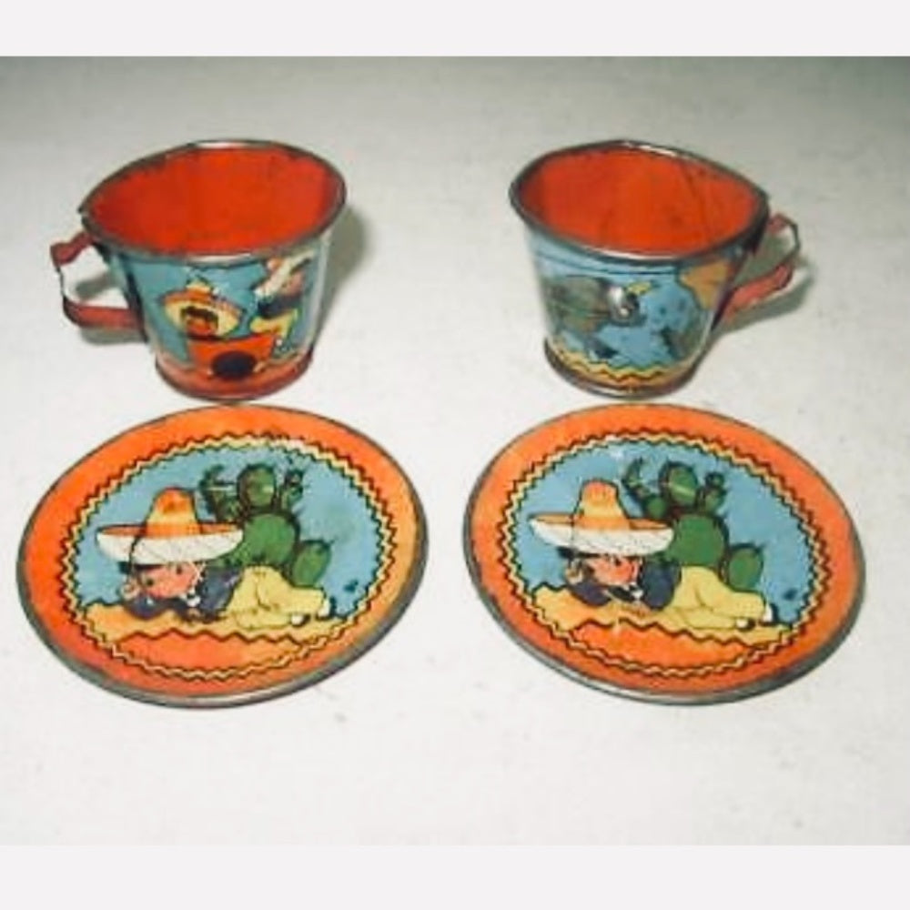 1940s Ohio Art, # 80, Mexican Boy 7pc Child’s Tin Tea Set
