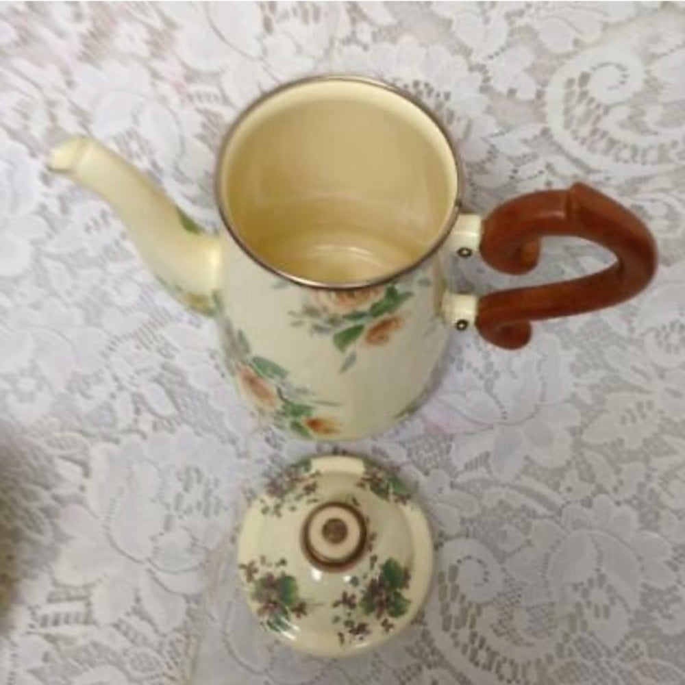 1983 Camp MacKenzie Childs Ltd., Beige Floral Enamelware, 8pcTea or CampSet