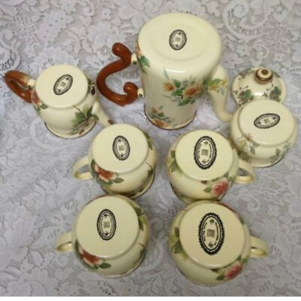 1983 Camp MacKenzie Childs Ltd., Beige Floral Enamelware, 8pcTea or CampSet