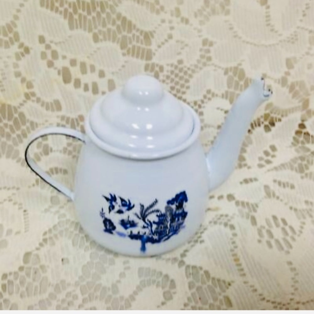 Vintage 12-pc Blue Willow Enamelware, Child’s Tea Set