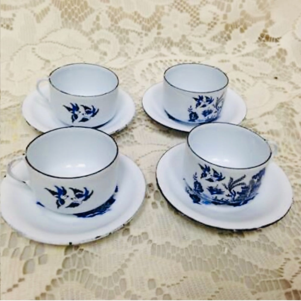 Vintage 12-pc Blue Willow Enamelware, Child’s Tea Set