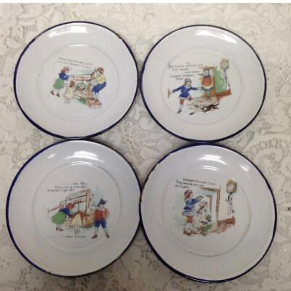 Antique, Rare, 17pc Nursery Rhyme, Enamelware Tea Set (A)