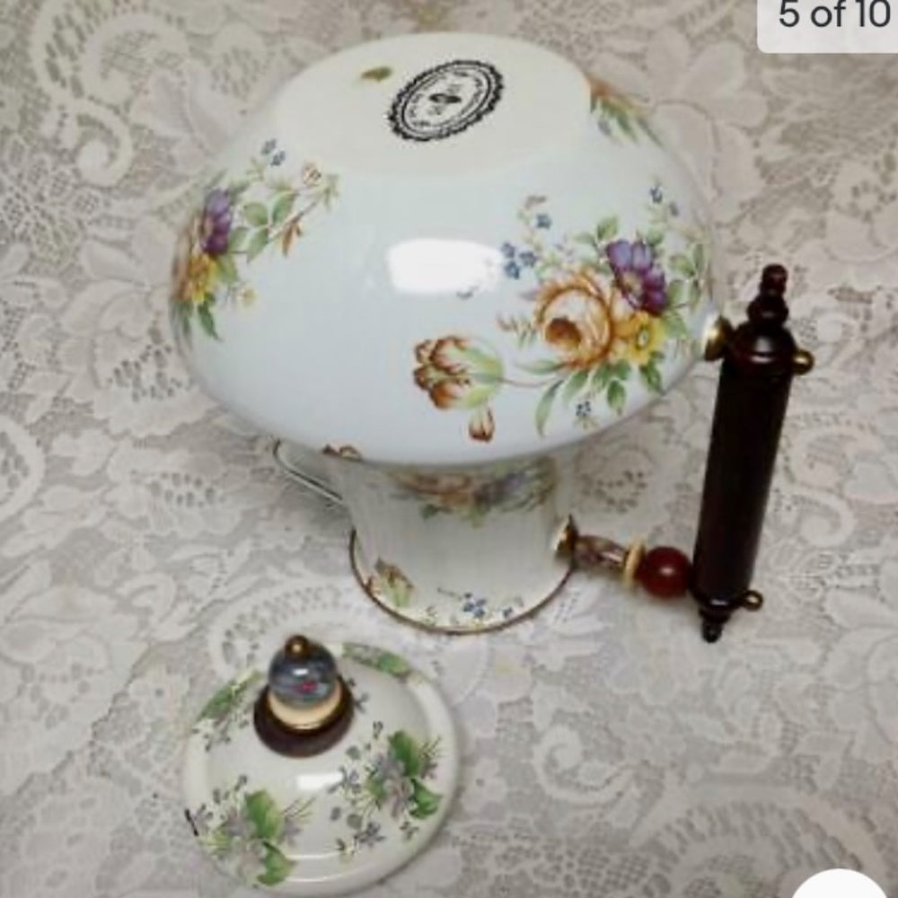 Vintage, MacKenzie Childs White Floral Enamelware 7pcTea Set