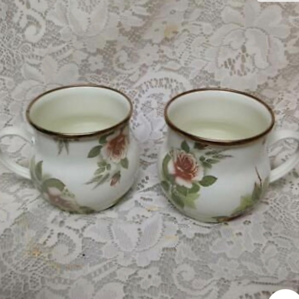 Vintage, MacKenzie Childs White Floral Enamelware 7pcTea Set