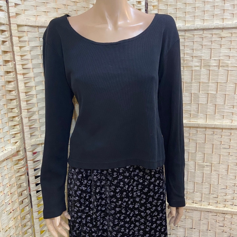 Black Longsleeve Top with Velvety Rose Printed Skirt Set
