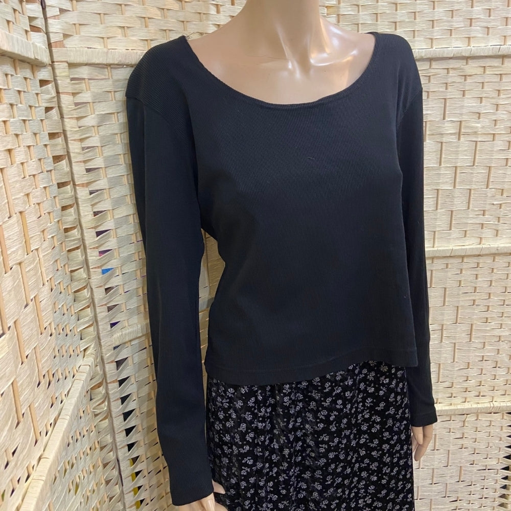 Black Longsleeve Top with Velvety Rose Printed Skirt Set