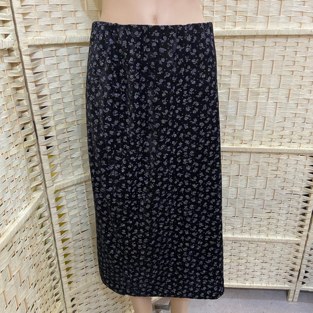 Black Longsleeve Top with Velvety Rose Printed Skirt Set