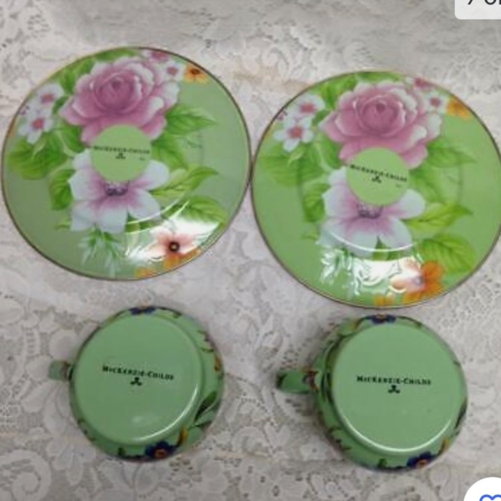 Vintage, MacKenzie Childs Green Enamelware 4pcTea -Luncheon Set