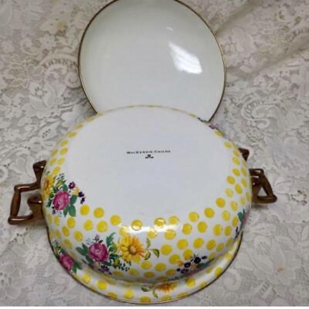 MacKenzie Childs Buttercup 4pc Enamel Cookware -5qts Covered Pot and Skillet