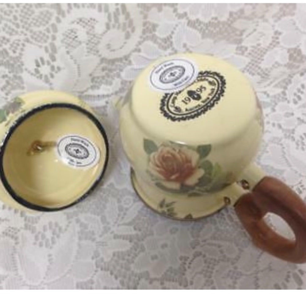 1983 Camp MacKenzie Childs Ltd., Beige Floral Enamelware, 7pcTea Set