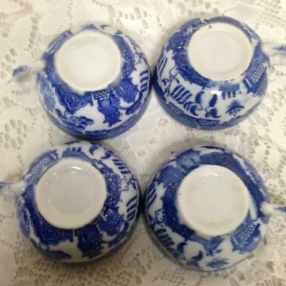 Vintage Made in Japan, Blue Willow 21pc Child’s Tea-Dinner Set with Pink Basket