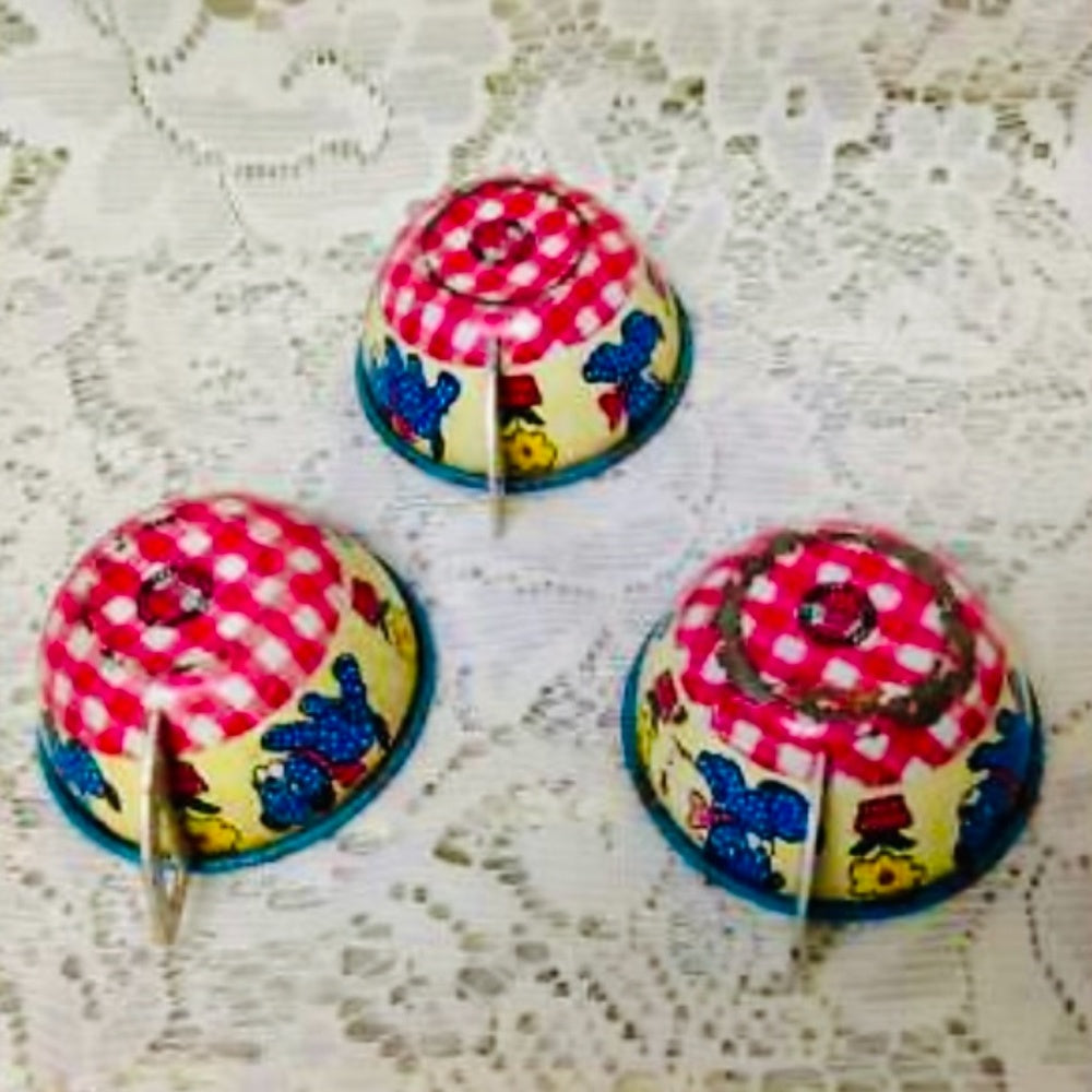 1940-50s Ohio Art, Red Plaid 14-pc Child’s Tin Tea Set