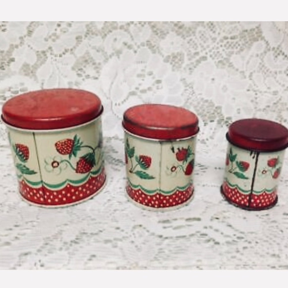 Rare 1950s Child’s Wolverine Strawberry 6-pc Canister Set